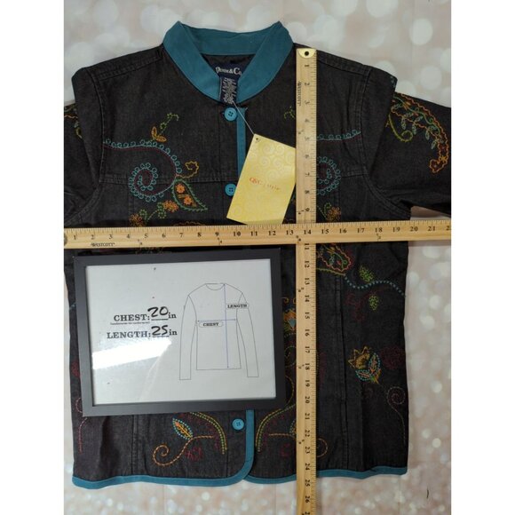 Denim & Co Vintage Embroidered Denim Jacket Pants Set Small QVC NEW - Picture 8 of 14